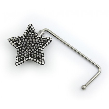 Bag Hanger - 12 PCS  - Rhinestone Star - Black - BH-GB1291BD